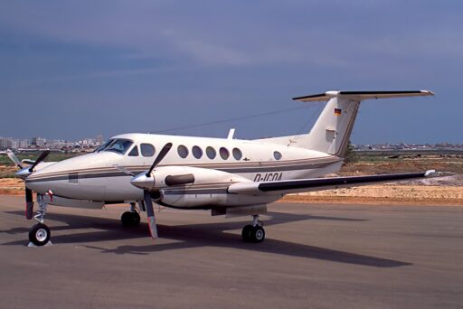 Twin propeller small aircraft powered by avgas